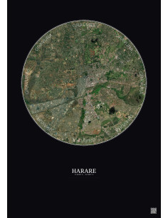 Harare Satellite View Poster 6km Color | Gravura – Dark background