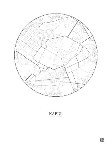 Kabul City Map Poster 2.5km | Gravura – Light background