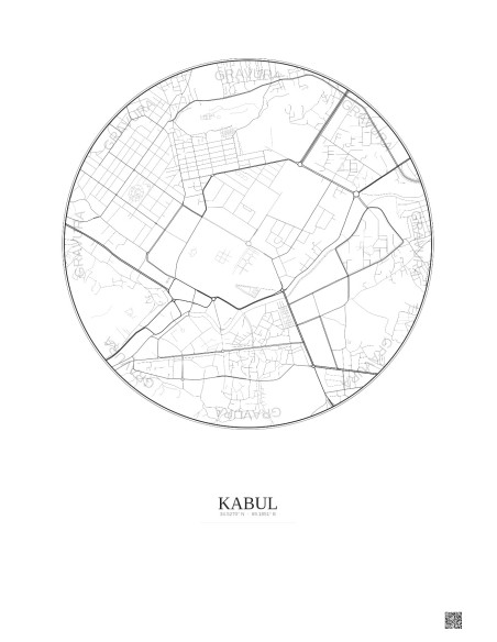 Kabul City Map Poster 2.5km | Gravura – Light background