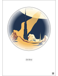 Dubai Vintage Travel Poster – Burj Khalifa | Gravura – Light background