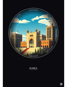 Kabul Vintage Travel Poster – Darul Aman Palace | Gravura – Dark background