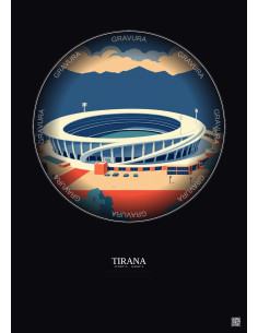 Tirana Vintage Travel Poster – Air Albania Stadium | Gravura – Dark background