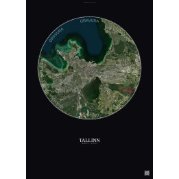 Affiche Tallinn – Poster vue satellite 10km Couleur | Gravura – Fond foncé