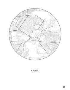 Affiche Kabul – Poster carte de ville 6km | Gravura – Fond clair