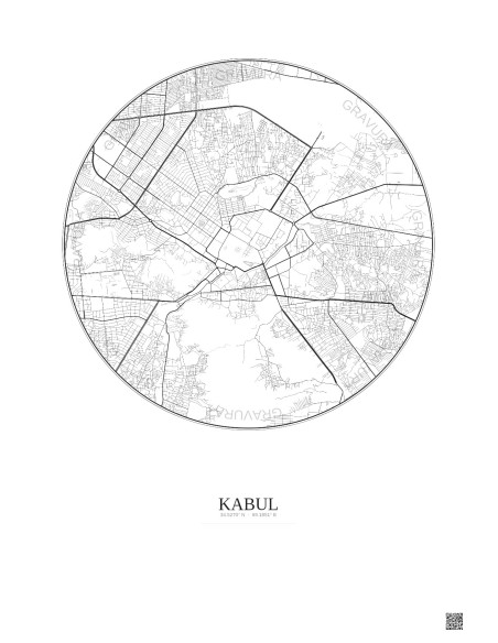Kabul City Map Poster 6km | Gravura – Light background