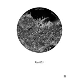 Affiche Tallinn – Poster vue satellite 2.5km N&B | Gravura – Fond clair