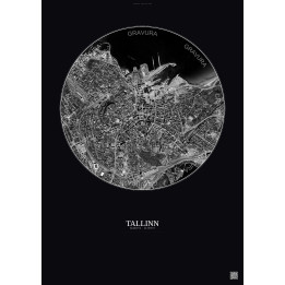 Affiche Tallinn – Poster vue satellite 2.5km N&B | Gravura – Fond foncé