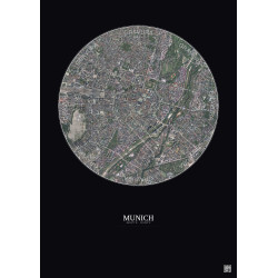 Affiche Munich – Poster vue satellite 2.5km Couleur | Gravura – Fond foncé