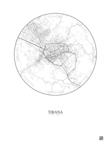 Tirana City Map Poster 10km | Gravura – Light background