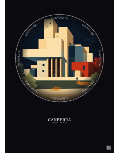 Canberra Vintage Travel Poster – National Gallery Of Australia | Gravura – Dark background