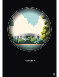 Canberra Vintage Travel Poster – Parliament House | Gravura – Dark background