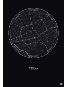 Affiche Tirana – Poster carte de ville 2.5km | Gravura – Fond foncé