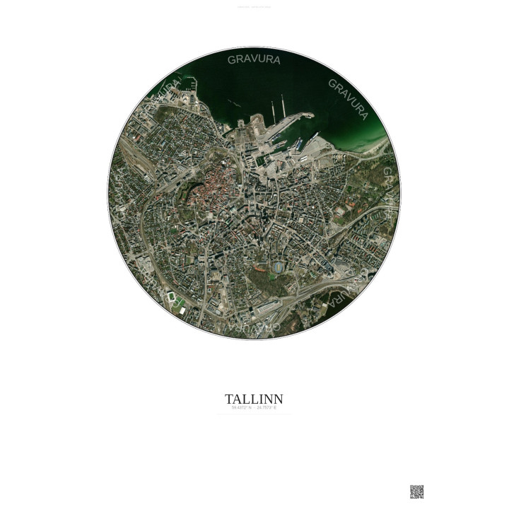 Affiche Tallinn – Poster vue satellite 2.5km Couleur | Gravura – Fond clair