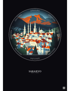 Affiche Sarajevo – Poster illustration vintage – Sarajevo | Gravura – Fond foncé