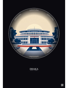 Affiche Dhaka – Poster illustration vintage – Jatiya Sangsad Bhaban | Gravura – Fond foncé