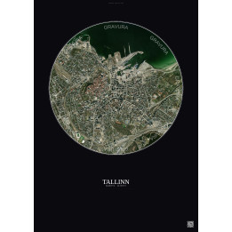 Affiche Tallinn – Poster vue satellite 2.5km Couleur | Gravura – Fond foncé