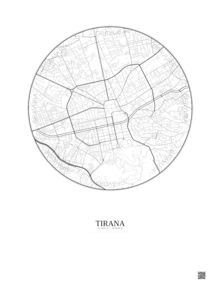 Tirana City Map Poster 2.5km | Gravura – Light background