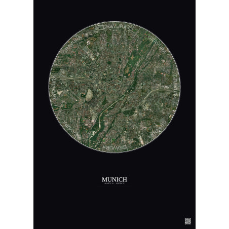 Affiche Munich – Poster vue satellite 5km Couleur | Gravura – Fond foncé