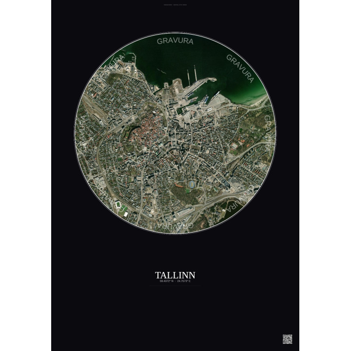 Affiche Tallinn – Poster vue satellite 2.5km Couleur | Gravura – Fond foncé