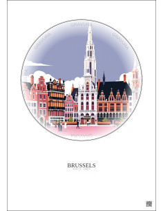 Affiche Brussels – Poster illustration vintage – Grand Place | Gravura – Fond clair