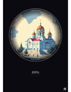 Affiche Sofia – Poster illustration vintage – Alexander Nevsky Cathedral | Gravura – Fond foncé