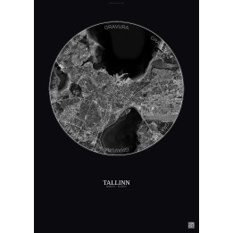 Affiche Tallinn – Poster vue satellite 6km N&B | Gravura – Fond foncé