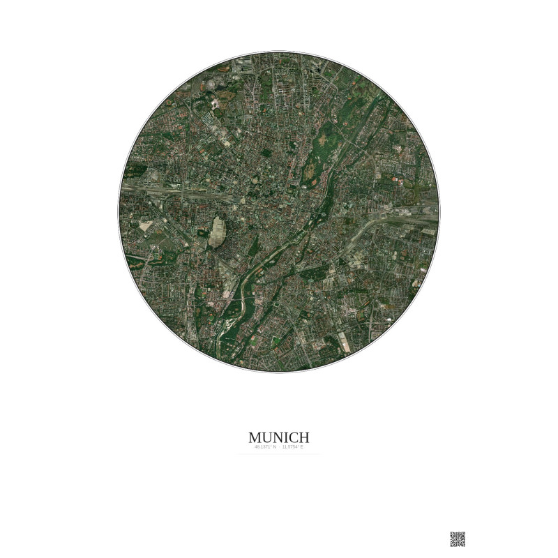 Affiche Munich – Poster vue satellite 5km Couleur | Gravura – Fond clair