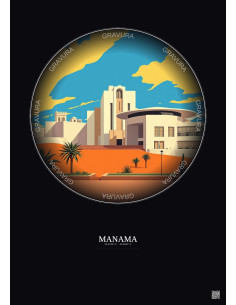 Manama Vintage Travel Poster – Bahrain National Museum | Gravura – Dark background