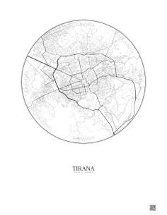 Affiche Tirana – Poster carte de ville 6km | Gravura – Fond clair