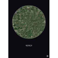 Affiche Munich – Poster vue satellite 10km Couleur | Gravura – Fond foncé