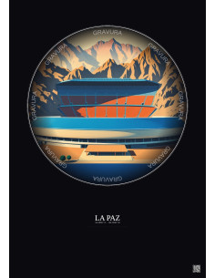 La Paz Vintage Travel Poster – Estadio Hernando Siles | Gravura – Dark background