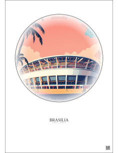 Brasilia Vintage Travel Poster – Estadio Nacional De Brasilia | Gravura – Light background