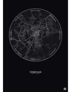 Affiche Yerevan – Poster carte de ville 10km | Gravura – Fond foncé