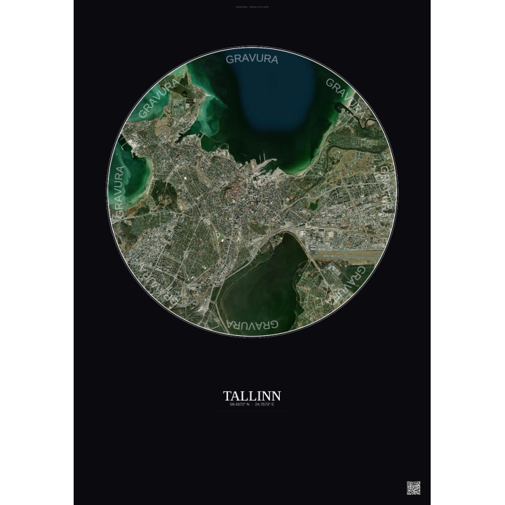 Affiche Tallinn – Poster vue satellite 6km Couleur | Gravura – Fond foncé