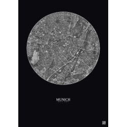 Affiche Munich – Poster vue satellite 2.5km N&B | Gravura – Fond foncé