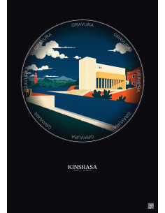 Affiche Kinshasa – Poster illustration vintage – National Museum Of The Democratic Republic Of Congo | Gravura – Fond foncé