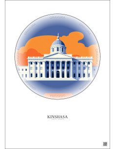 Affiche Kinshasa – Poster illustration vintage – Palace Of The Nation | Gravura – Fond clair