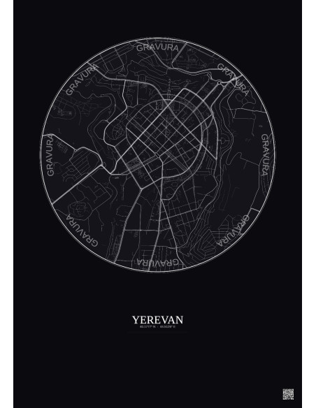 Yerevan City Map Poster 2.5km | Gravura – Dark background