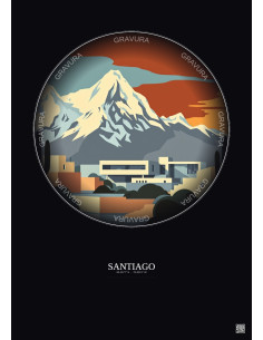 Affiche Santiago – Poster illustration vintage – Chilean Museum Of Pre Columbian Art | Gravura – Fond foncé