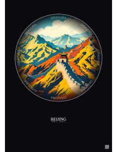 Beijing Vintage Travel Poster – Famous Viewpoint Of Beijing | Gravura – Dark background