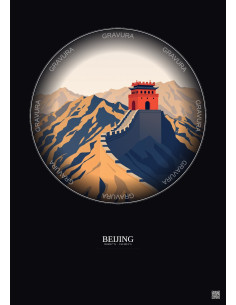 Beijing Vintage Travel Poster – Most Iconic Landmark Of Beijing | Gravura – Dark background