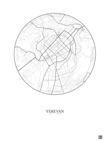Yerevan City Map Poster 2.5km | Gravura – Light background