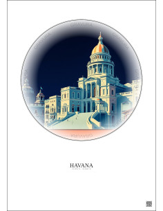 Affiche Havana – Poster illustration vintage – El Capitolio | Gravura – Fond clair