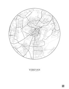 Affiche Yerevan – Poster carte de ville 6km | Gravura – Fond clair