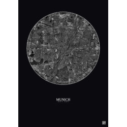 Affiche Munich – Poster vue satellite 10km N&B | Gravura – Fond foncé