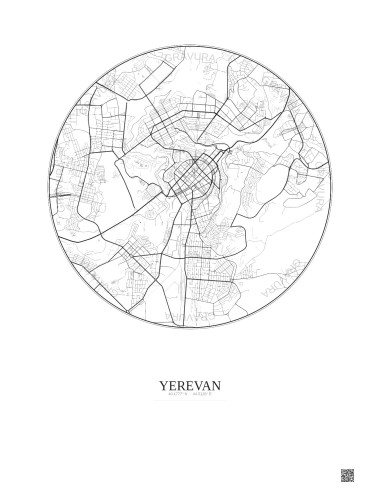 Yerevan City Map Poster 6km | Gravura – Light background