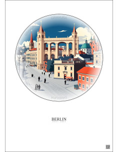 Affiche Berlin – Poster illustration vintage – Historic Old Town Of Berlin | Gravura – Fond clair
