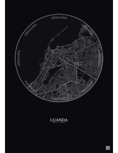 Affiche Luanda – Poster carte de ville 10km | Gravura – Fond foncé