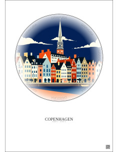 Affiche Copenhagen – Poster illustration vintage – Historic Old Town Of Copenhagen | Gravura – Fond clair