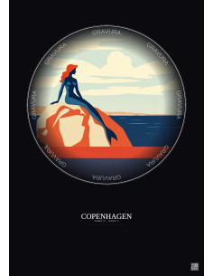 Affiche Copenhagen – Poster illustration vintage – Most Iconic Landmark Of Copenhagen | Gravura – Fond foncé